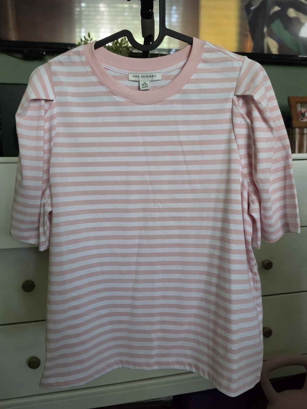 Free Assembly Pink & White Striped Short Sleeve Tee